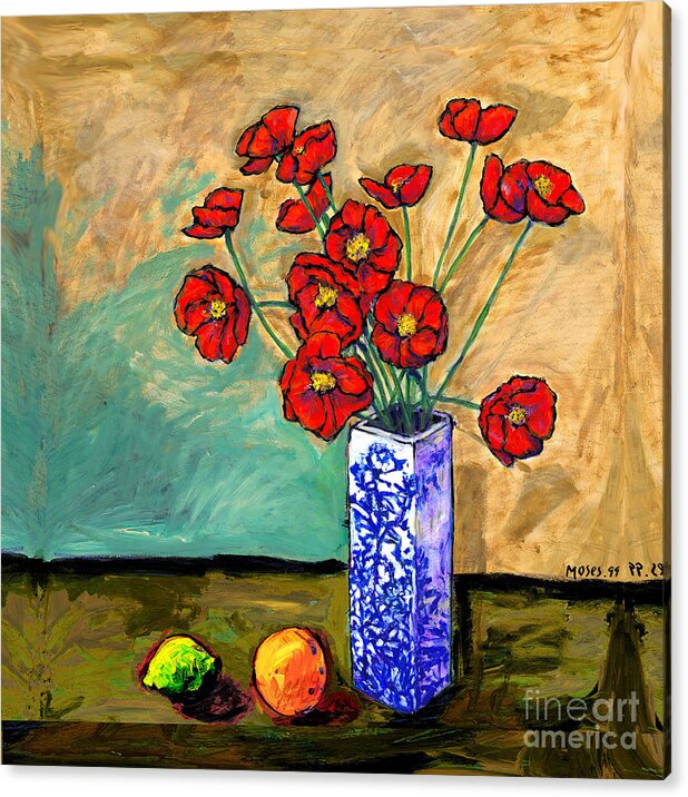Flowers Acrylic Print featuring the painting Poppies In A Vase by Dale Moses