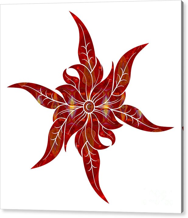 1x1 Acrylic Print featuring the digital art Red Flower Fantasy Designs Abstract Holiday Art by Omaste Witkow by Omaste Witkowski