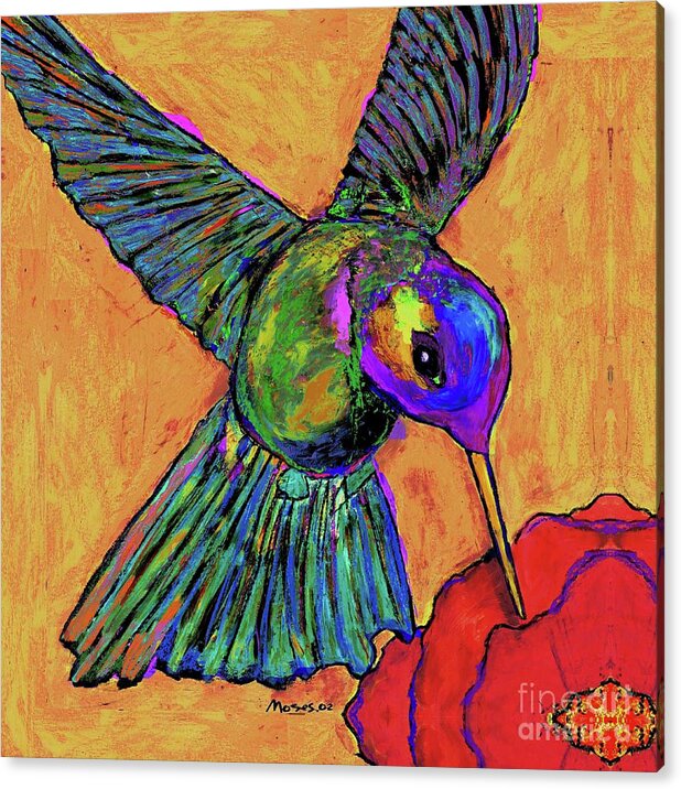 Hummingbird Acrylic Print featuring the painting Hummingbird on Yellow by Dale Moses