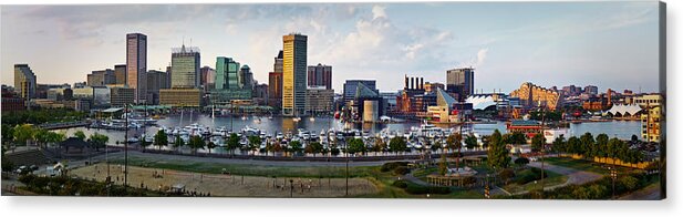 Baltimore Skyline Acrylic Print featuring the photograph Baltimore Harbor Skyline Panorama by Susan Candelario