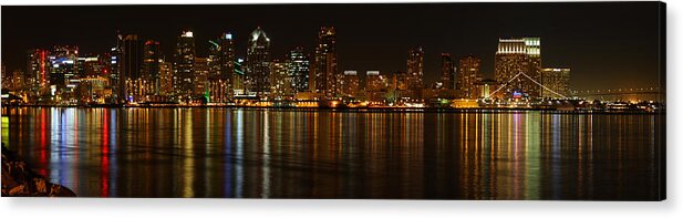 Panorama Acrylic Print featuring the photograph Downtown San Diego at night from Harbor Drive by Nathan Rupert