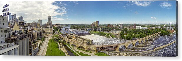 Stone Arch Bridge Acrylic Print featuring the photograph Stone Arch Bridge from the Air by Mike Evangelist