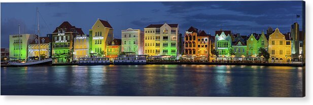 3scape Acrylic Print featuring the photograph Willemstad Curacao at Night Panoramic by Adam Romanowicz