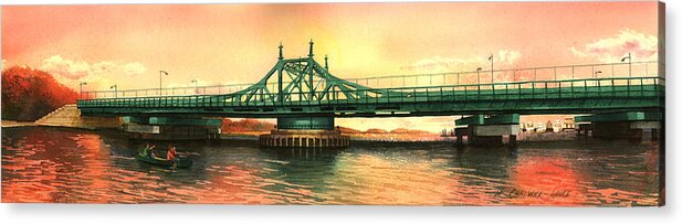 City Island Acrylic Print featuring the painting City Island Bridge Fall by Marguerite Chadwick-Juner