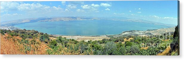 Sea Of Galilee Acrylic Print featuring the photograph Panoramic View of The Sea of Galilee by Lydia Holly
