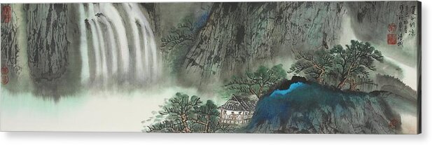 Chinese Watercolor Acrylic Print featuring the painting Mountain Retreat by Jenny Sanders