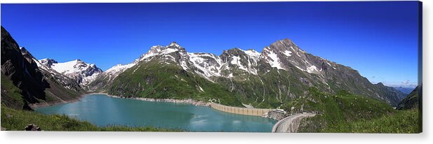Vacation Acrylic Print featuring the photograph Panorama of Austrian dam Stausee Mooserboden by Vaclav Sonnek