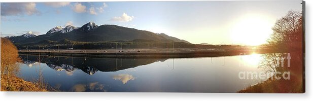 #alaska #juneau #ak #cruise #tours #vacation #peaceful #reflection #twinlakes #douglas #capitalcity #postcard #evening #dusk #sunset #panorama #egandrive Acrylic Print featuring the photograph Taking it all in by Charles Vice