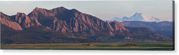 Flatirons Acrylic Print featuring the photograph Flatirons and Longs Peak Panorama by Aaron Spong
