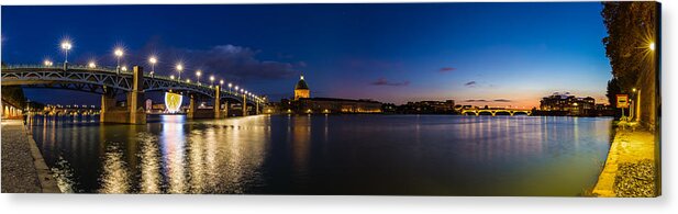 Bridge Acrylic Print featuring the photograph Nightly panorama of the Pont Saint-Pierre by Semmick Photo