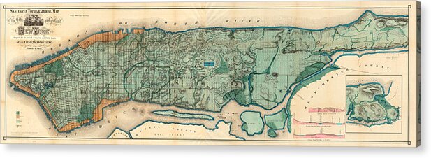 Map Acrylic Print featuring the painting Map of Manhattan by Egbert Viele