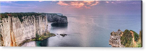 Cliff Acrylic Print featuring the photograph Etretat Cliffs sunset panorama by Weston Westmoreland