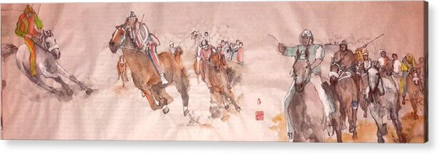 Il Palio. Horserace. Medieval. .siena.italy. Acrylic Print featuring the painting Il Palio unrolled #4 by Debbi Saccomanno Chan