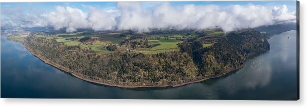Landscapeaerial Acrylic Print featuring the photograph Clouds Drift Over The Columbia River by Ethan Daniels