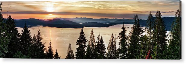 Nature Acrylic Print featuring the photograph Lake Pend Oreille Panoramic Gold by Leland D Howard
