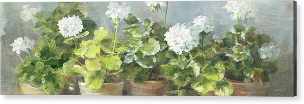 Brown Acrylic Print featuring the painting White Geraniums V2 Crop by Danhui Nai