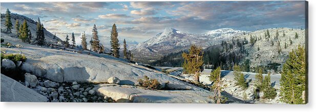 California Acrylic Print featuring the photograph California Mountains Tioga Pass Rocky Paradise panorama by Dan Carmichael