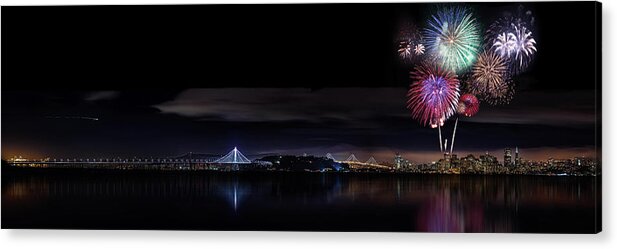 San Francisco Acrylic Print featuring the photograph San Francisco Meteor and Fireworks by Don Hoekwater Photography