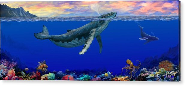 Whale Acrylic Print featuring the painting Morning In An Octopus Garden by Stephen Jorgensen