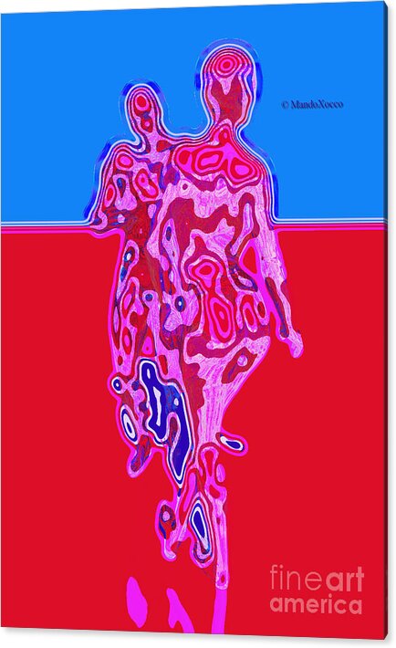 Design Acrylic Print featuring the mixed media Like dance-linie-blue-red-pink by Mando Xocco