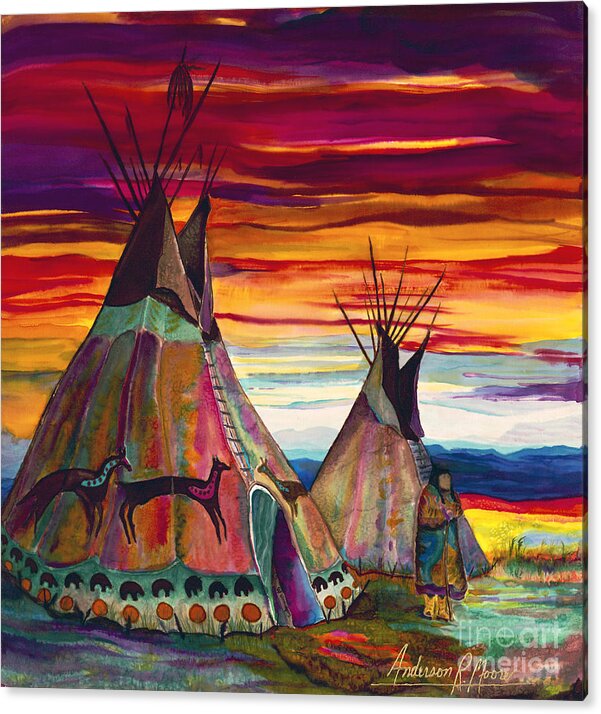 Tipee Acrylic Print featuring the painting Summer on the Plains by Anderson R Moore
