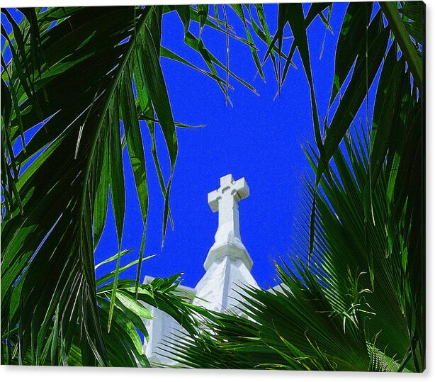 Church Art Acrylic Print featuring the digital art Palms and Peace by Dan Podsobinski