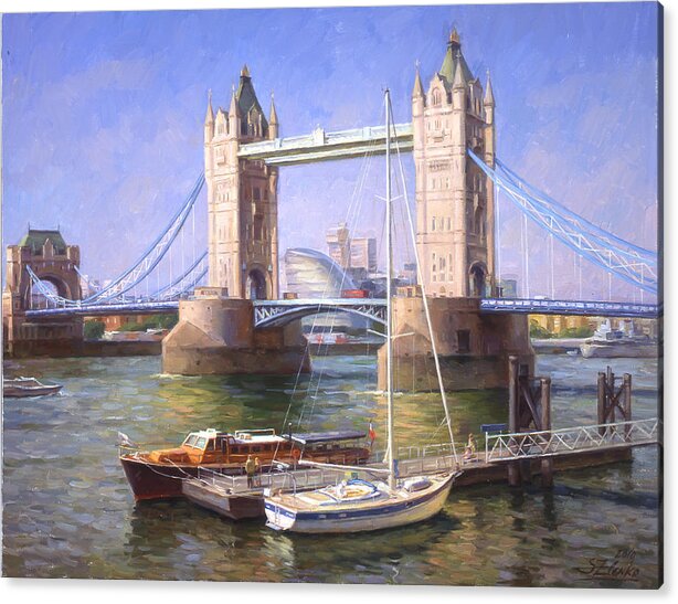 Cityscape Acrylic Print featuring the painting Tower Bridge.London by Serguei Zlenko