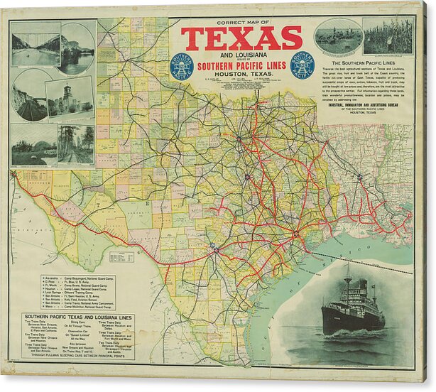 Texas Acrylic Print featuring the digital art Correct Map of Texas and Louisiana 1917 by Texas Map Store