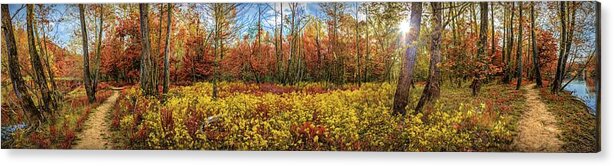 Panorama Acrylic Print featuring the photograph Early Morning Autumn Meeting Panorama by Debra and Dave Vanderlaan
