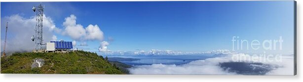 #alaska #ak #mountaintop #snow #panorama #solarpower #solarpanels #southeastalaska #clouds #rf #vhf #sealaska #spring #sprucewoodstudios Acrylic Print featuring the photograph Watchstander's View by Charles Vice