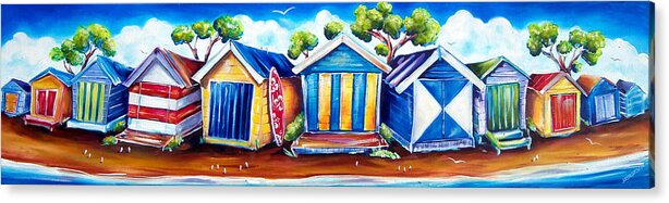 Beach Boxes Acrylic Print featuring the painting Mornington Beach Huts by Deb Broughton