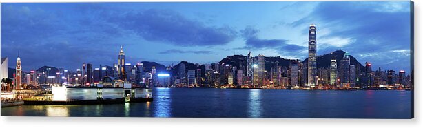 Chinese Culture Acrylic Print featuring the photograph Hong Kong And Kowloon At Night by Samxmeg