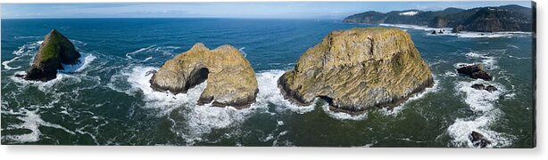 Landscapeaerial Acrylic Print featuring the photograph Sunlight Shines On Rugged Sea Stacks #3 by Ethan Daniels