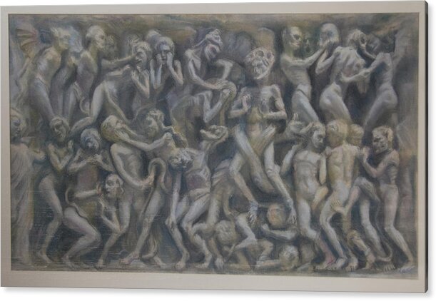 Damned - Hell - Inferno- Figure - Pastel - Basrelief Acrylic Print featuring the drawing Damned by Paez Antonio