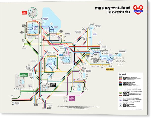 Walt Disney World Acrylic Print featuring the digital art Walt Disney World Resort Transportation Map by Arthur De Wolf