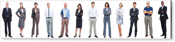 Mature Adult Acrylic Print featuring the photograph Business people standing in a row on white background by Squaredpixels