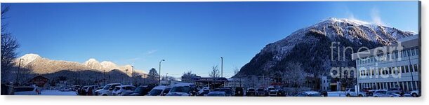 #alaska #ak #juneau #cruise #tours #vacation #peaceful #sealaska #southeastalaska #calm #capitalcity #downtownjuneau #gastineauchannel #douglas #mtjuneau #snow #cold #ice #clearskies #clearblueskies #blueskies #panorama #winter #sprucewoodstudios Acrylic Print featuring the photograph Clear Windy Day by Charles Vice