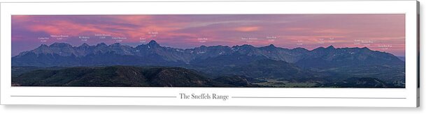 Sneffels Acrylic Print featuring the photograph The Sneffels Range with Peak Labels by Aaron Spong