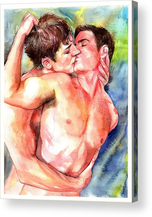 PRINT Original Art Work Watercolor Painting Gay Male Nude /"Beach pleasure/"