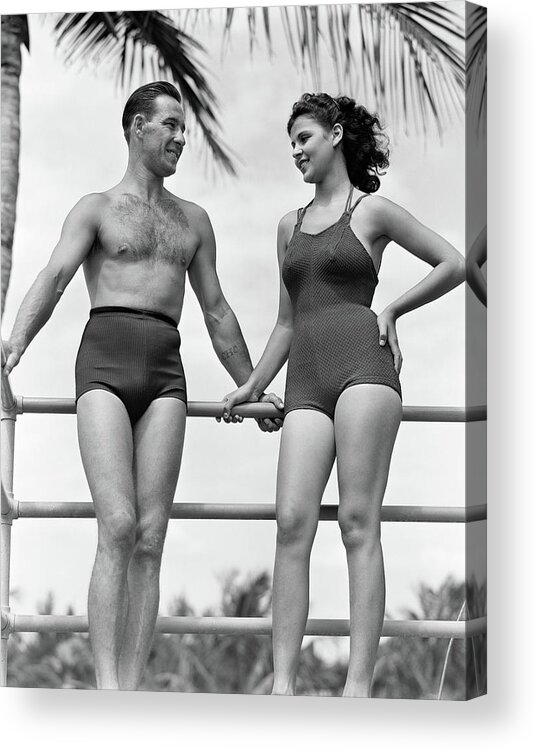 1930s 1940s Couple In Bathing Suits Acrylic Print By