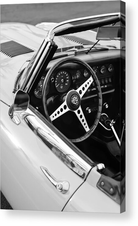 1970 Jaguar Xk Type-e Steering Wheel Acrylic Print featuring the photograph 1970 Jaguar Xk Type-e Steering Wheel by Jill Reger