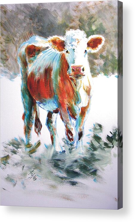 Ruby Red Acrylic Print featuring the painting Cow #1 by Mike Jory