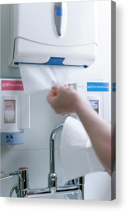 Dispenser Acrylic Print featuring the photograph Drying Hands #1 by Gustoimages/science Photo Library