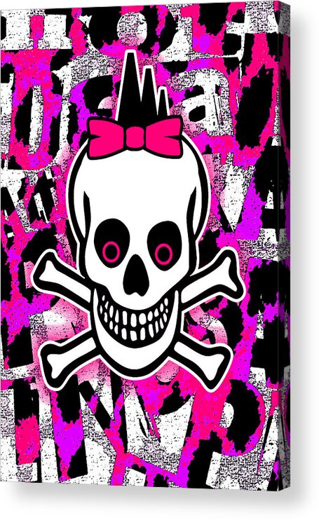 Skull Acrylic Print featuring the digital art Girly Punk Skull #1 by Roseanne Jones