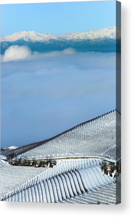 Snow Acrylic Print featuring the photograph High Angle View Of Fields In Fog #1 by Clay McLachlan