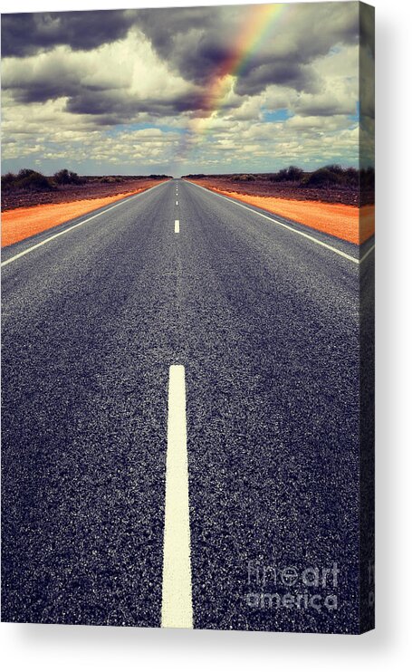 Road Acrylic Print featuring the photograph Long Straight Road with Gathering Storm Clouds #1 by Colin and Linda McKie