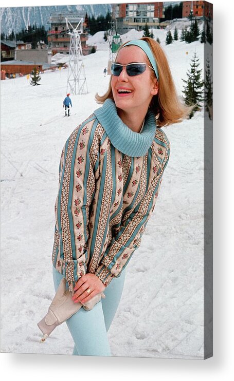 One Person Acrylic Print featuring the photograph Model On The Slopes At Courchevel #1 by Frances McLaughlin-Gill