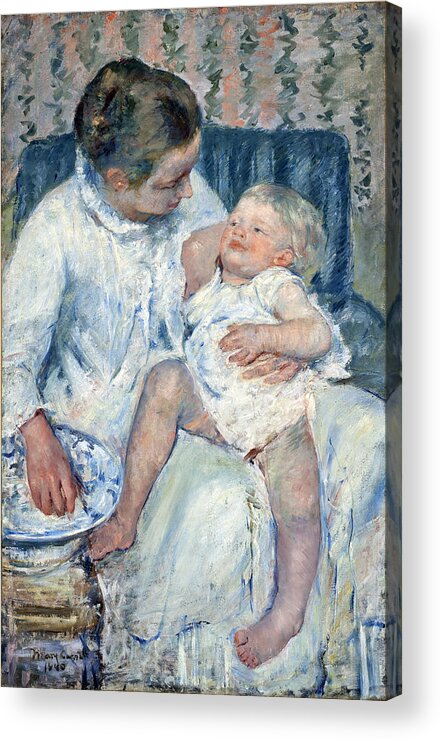 Mary Stevenson Cassatt Acrylic Print featuring the painting Mother About to Wash Her Sleepy Child #1 by Mary Stevenson Cassatt