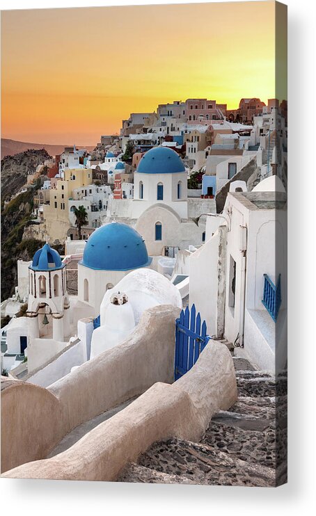 Greek Culture Acrylic Print featuring the photograph Oia Sunset, Santorini, Greece #1 by Chrishepburn