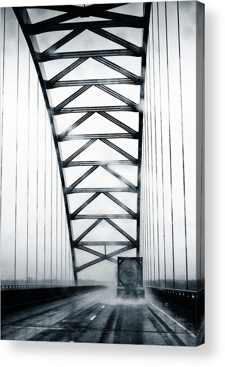18 Wheeler Acrylic Print featuring the photograph Semi on a bridge in the rain #1 by Robert FERD Frank